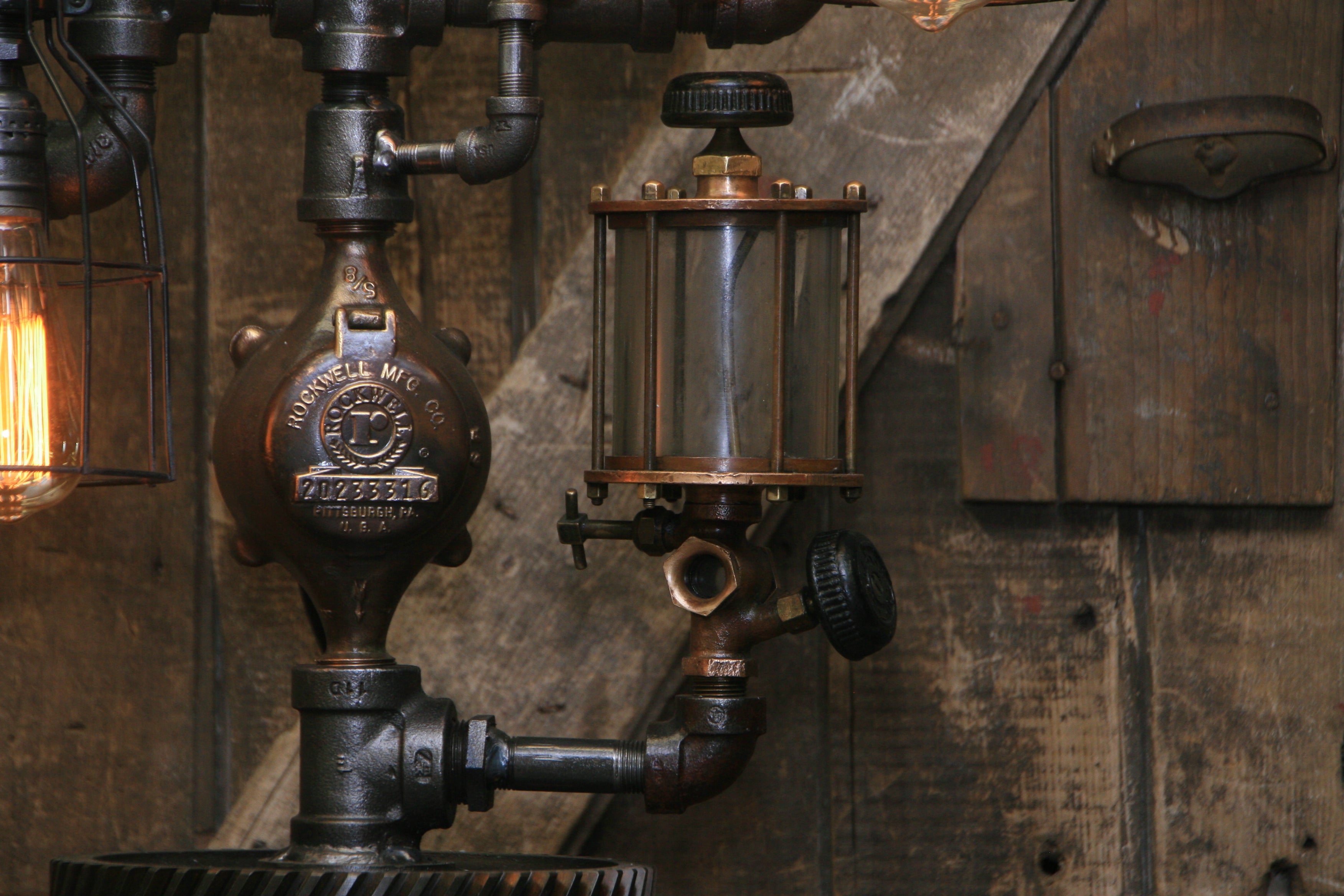 Steampunk Industrial / Vintage Brass Oiler and Steam Gauge / Chicago / Lamp #1808