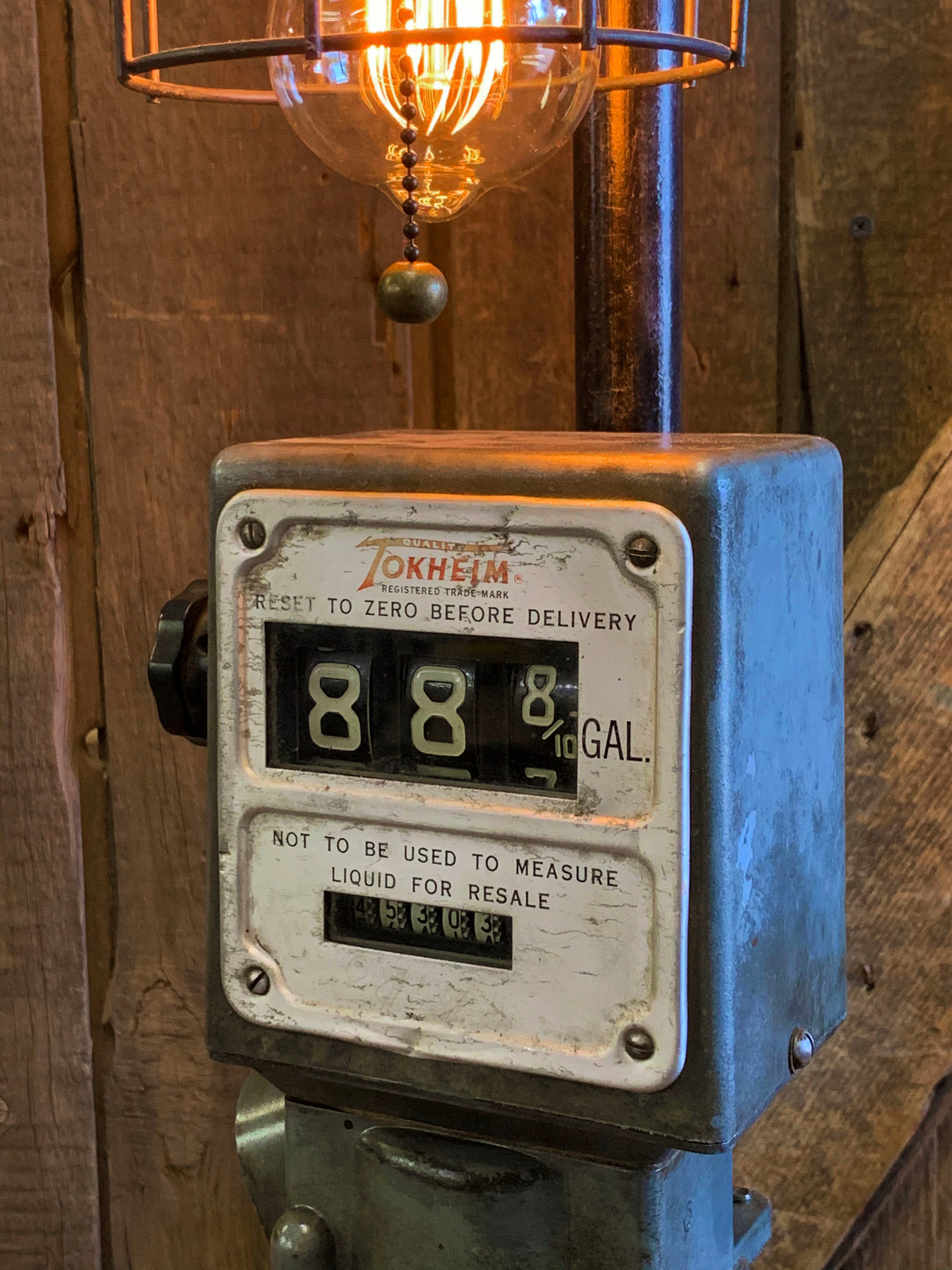 Steampunk Industrial / Steam Gauge Lamp / Tokheim Gas Pump Meter / Automotive Service Station / Lamp #3051