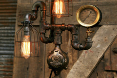 Steampunk Industrial / Antique Shade and Steam Gauge / Gear / Meter / Lamp #1616 sold