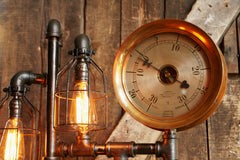 Steampunk Lamp, Antique Steam Gauge and Gear Base #441 - SOLD