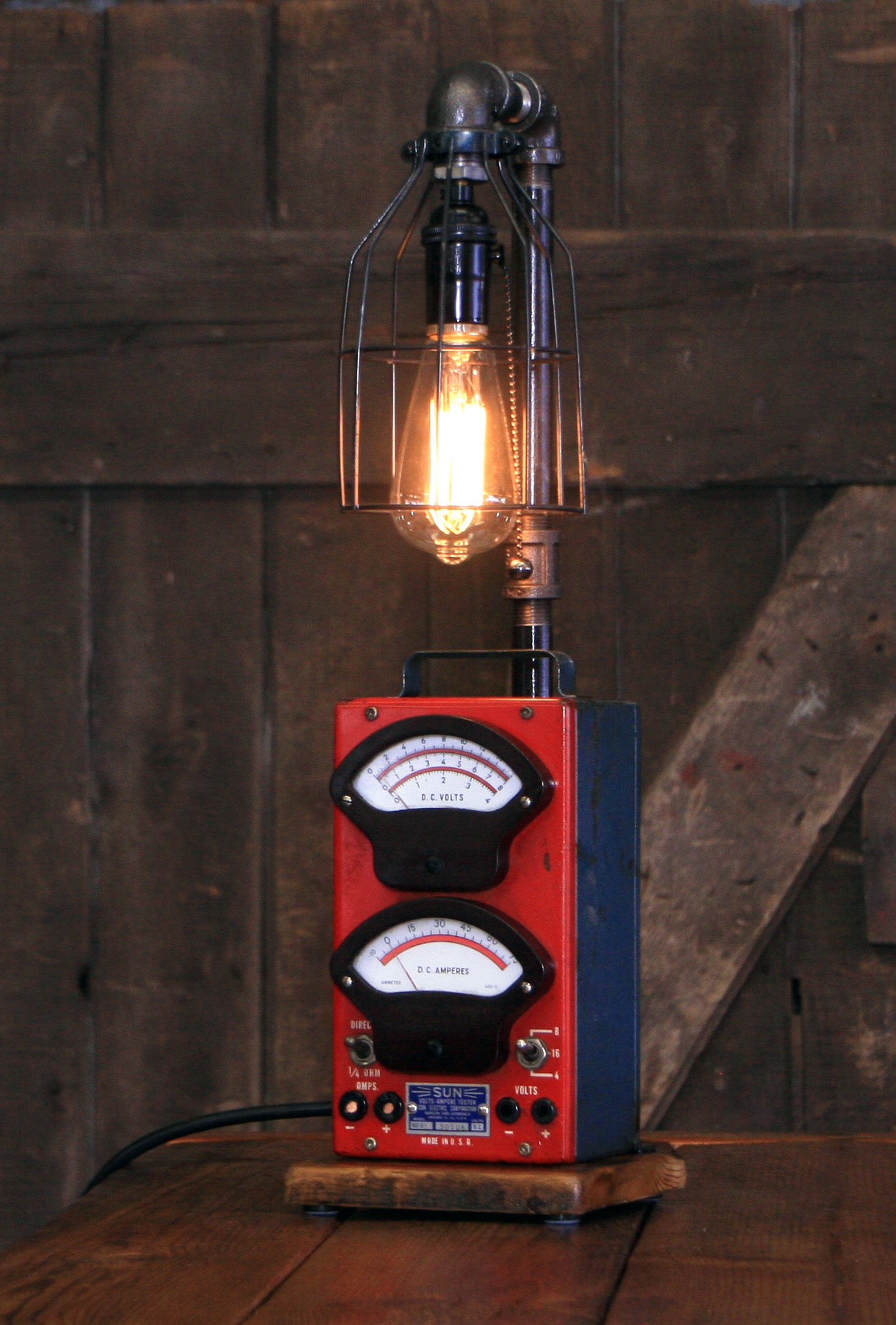Steampunk Industrial / Antique Sun Meter / Automotive Car Garage / Lamp #3730
