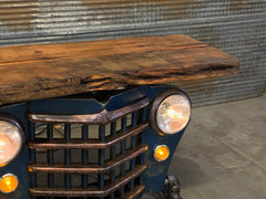 Steampunk Industrial / Automotive / Original vintage 50's Jeep Willys Grille / Table Sofa Hallway / Blue  / Table #2750