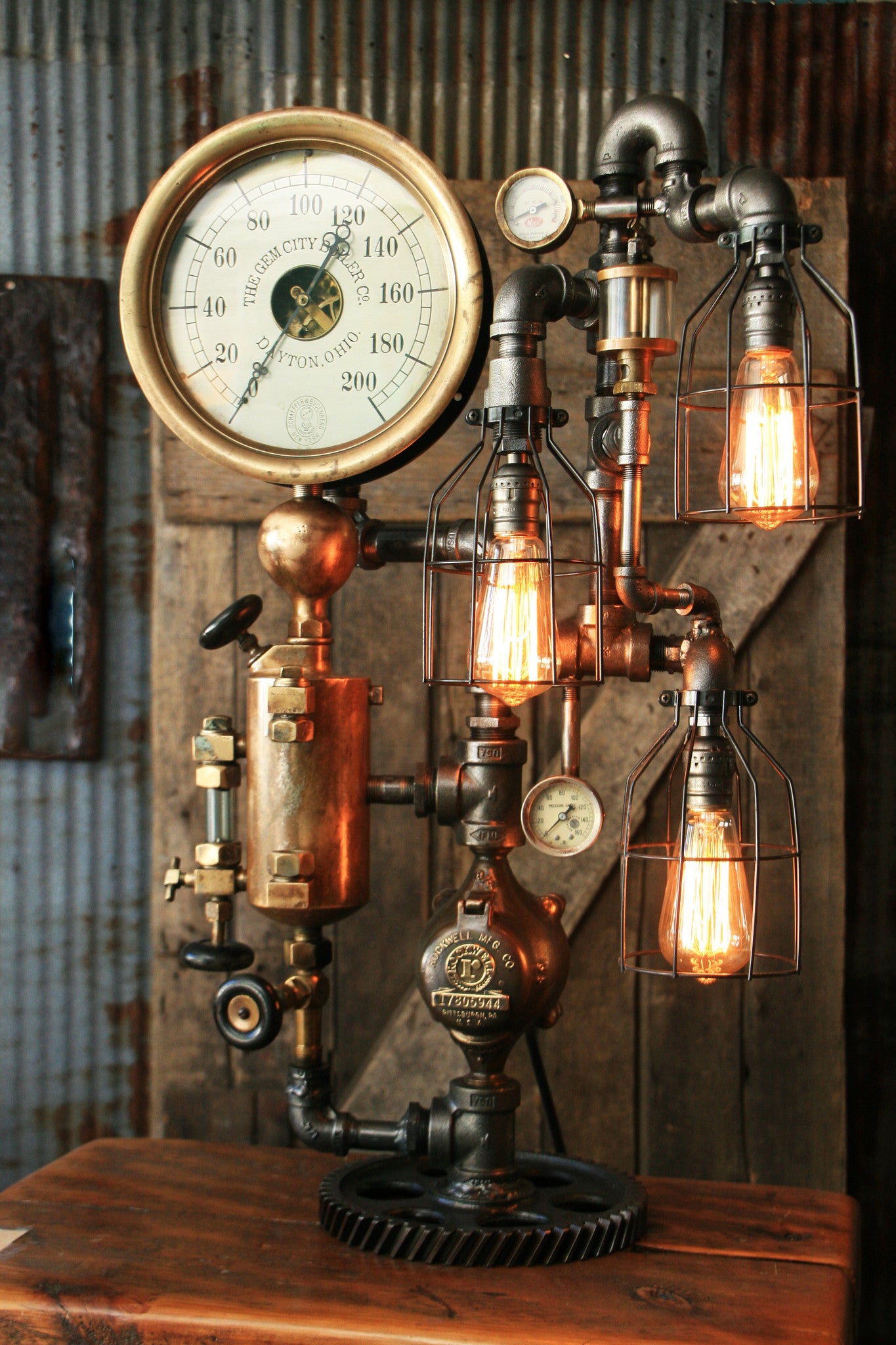 Steampunk Industrial, Rare Steam Gauge, Brass Oiler, Gem City, Dayton OH #1057