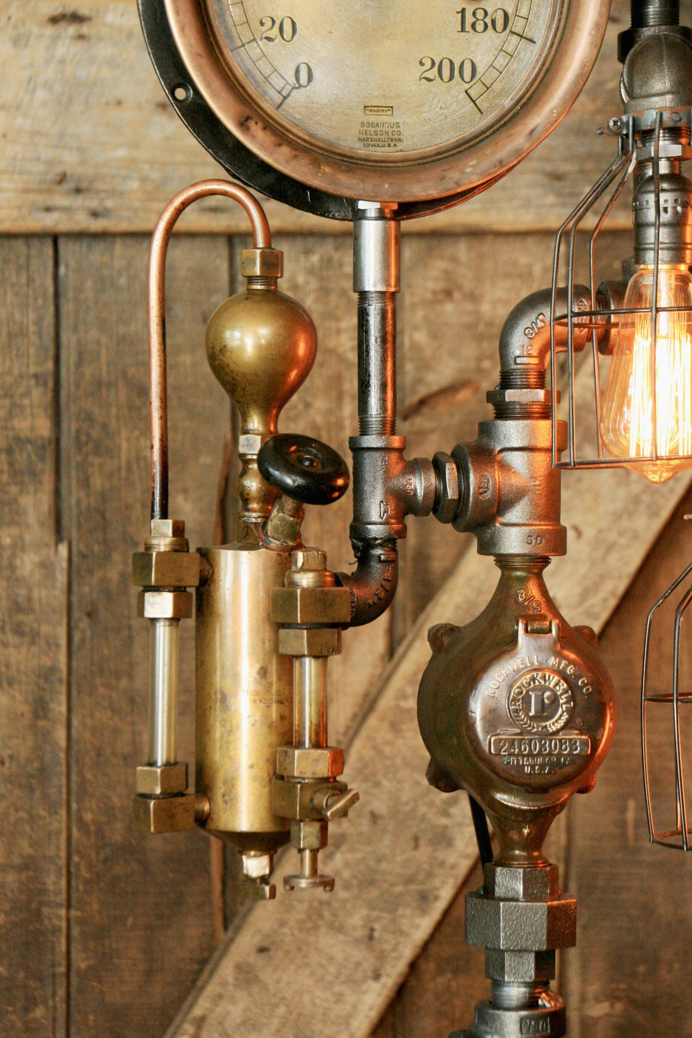 Steampunk Industrial, Steam Gauge and Oiler, Lamp #976