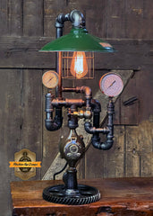 Steampunk Industrial Lamp / Antique Steam Gauge / Antique Service Station Shade / Gear / Lamp #4014