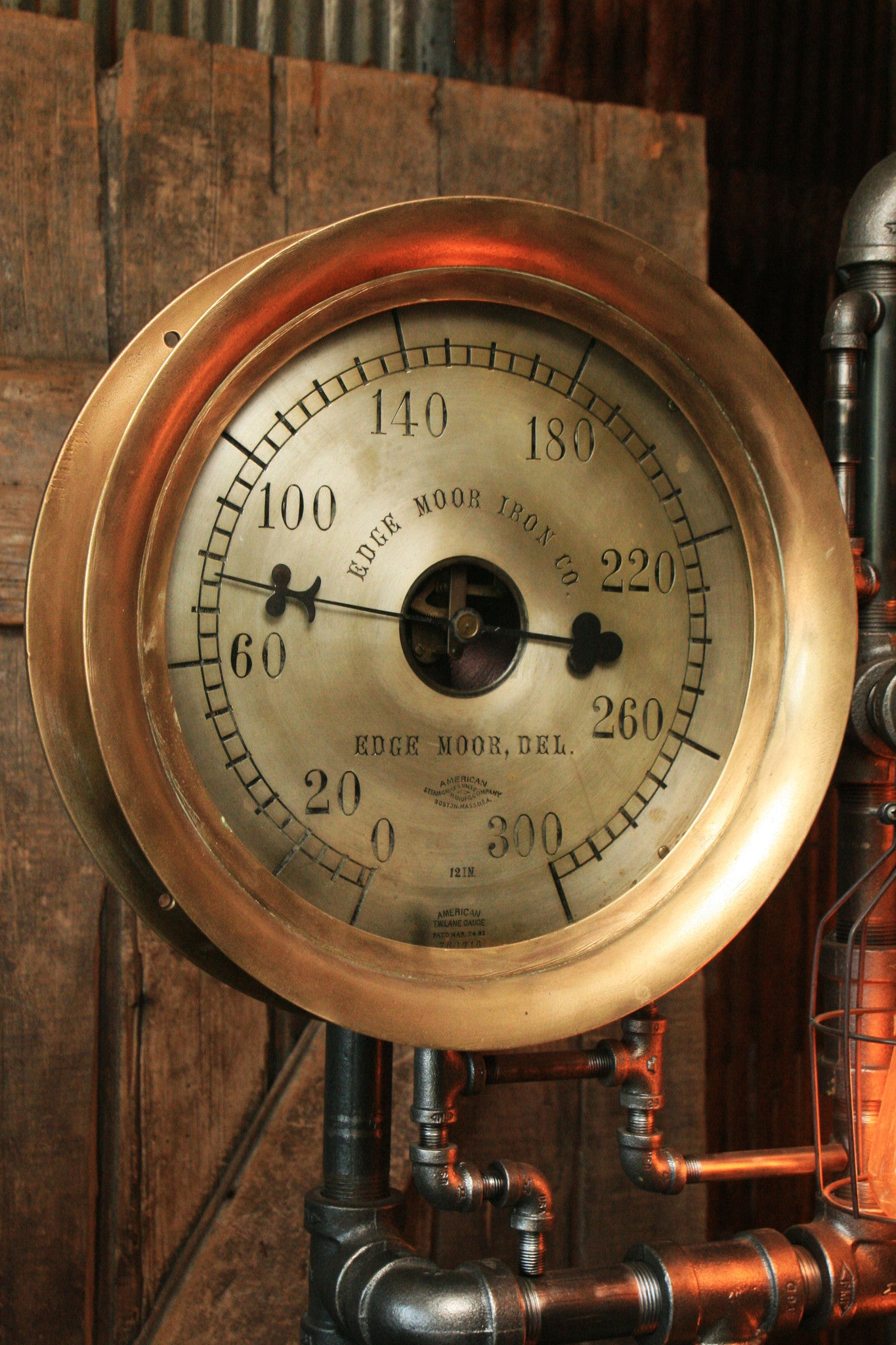 Steampunk Industrial Floor Lamp, Steam Gauge, Oiler  #902