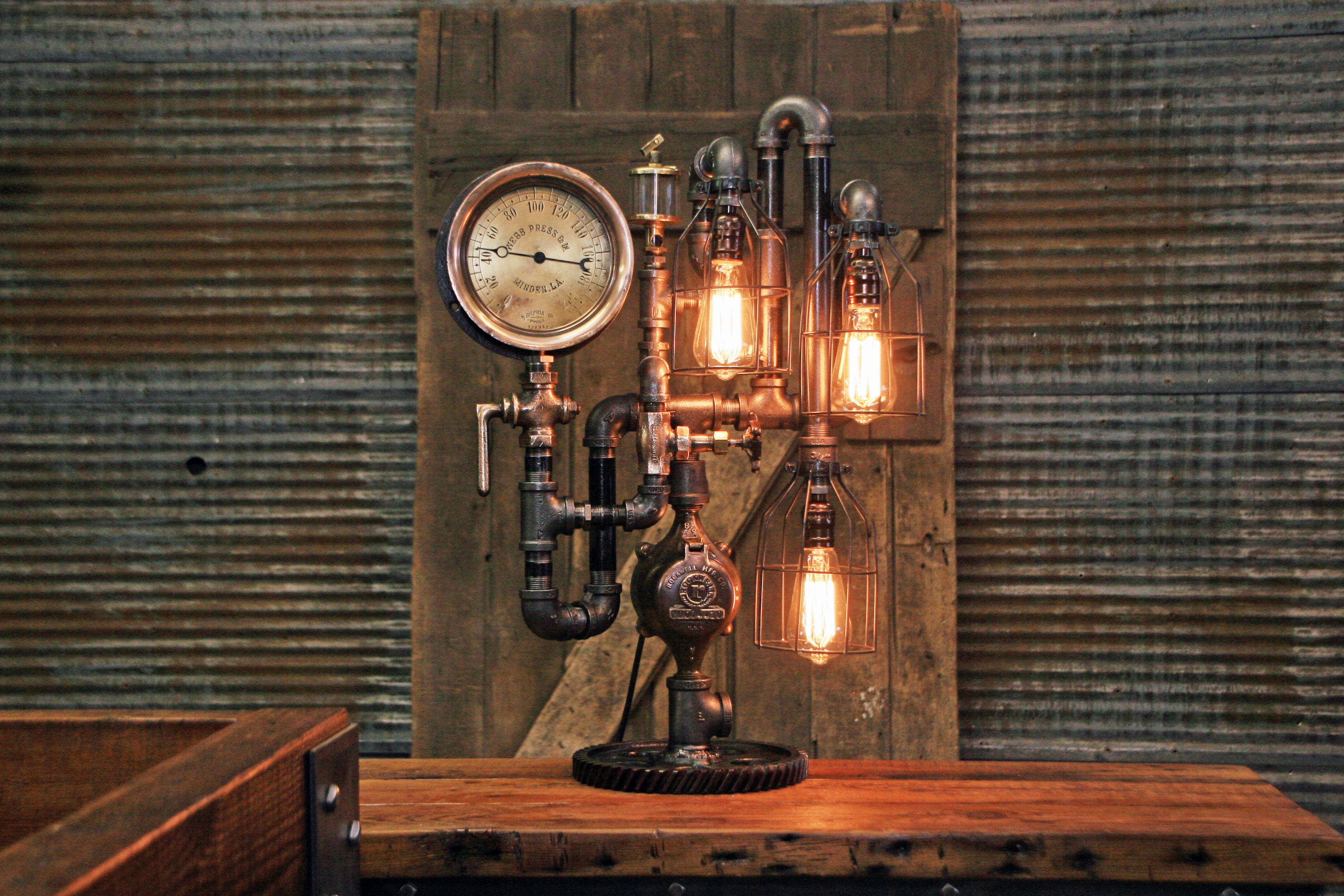 Steampunk Industrial / Steam Gauge Lamp  / Gear  /  Lamp #3603