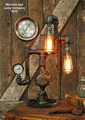 Steampunk Industrial Lamp, Steam Gauge  #315