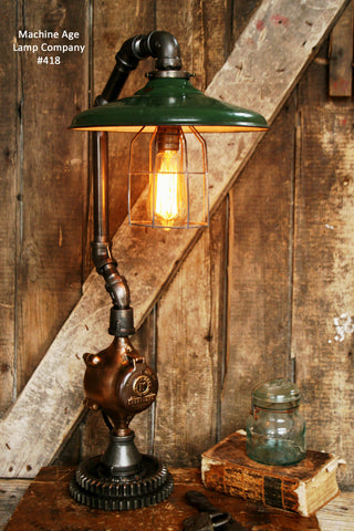Steampunk Lamp, Antique Gear and Antique Service Station Shade #418