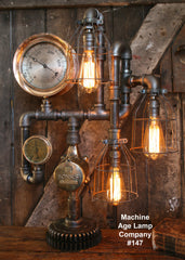 Steampunk Industril Pipe Lamp -  Rare Railroad Steam Gauge - #147 - SOLD