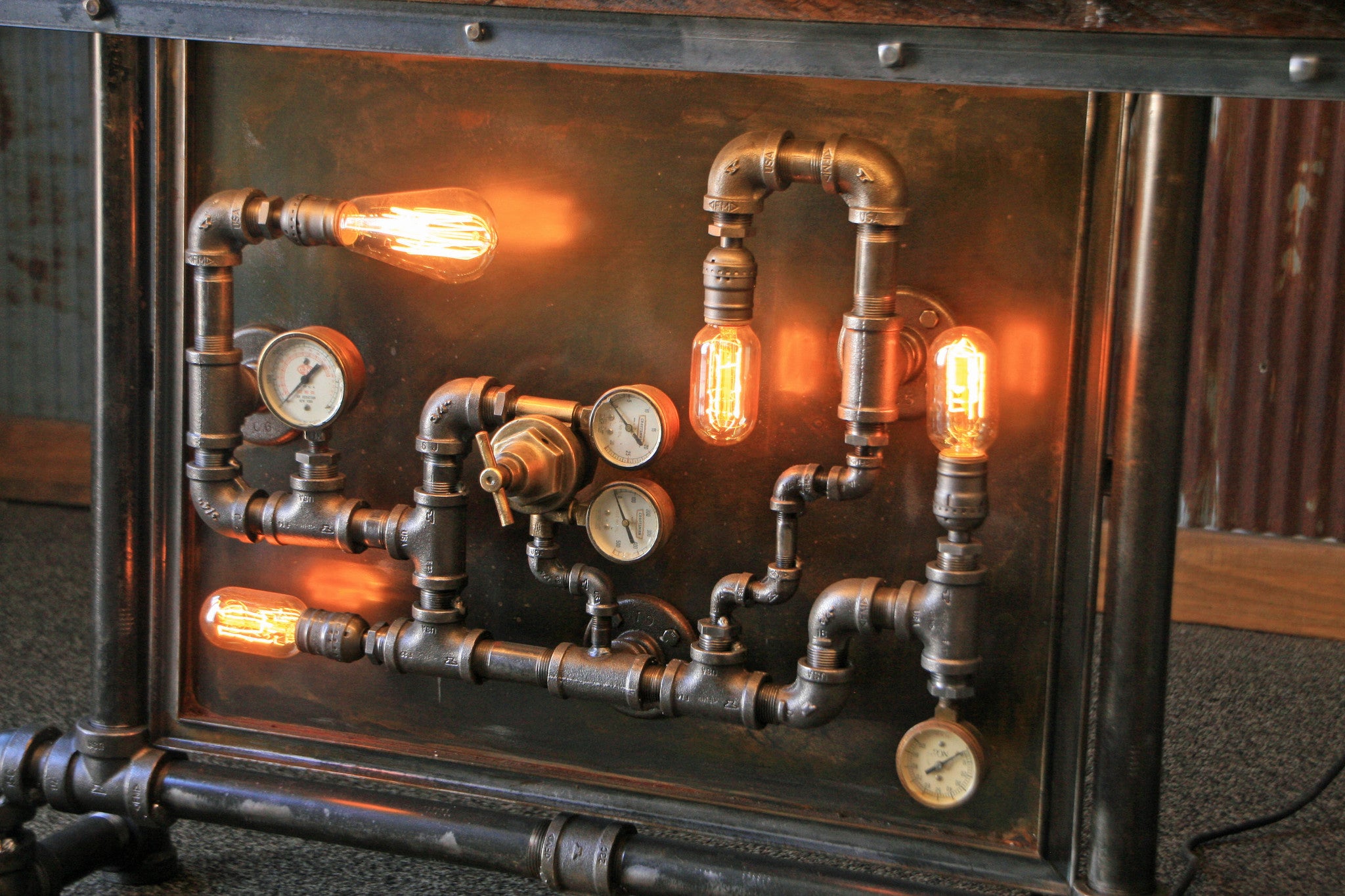 Steampunk Industrial Table / Pipes / Steam Gauge / Barn wood / Table #1468