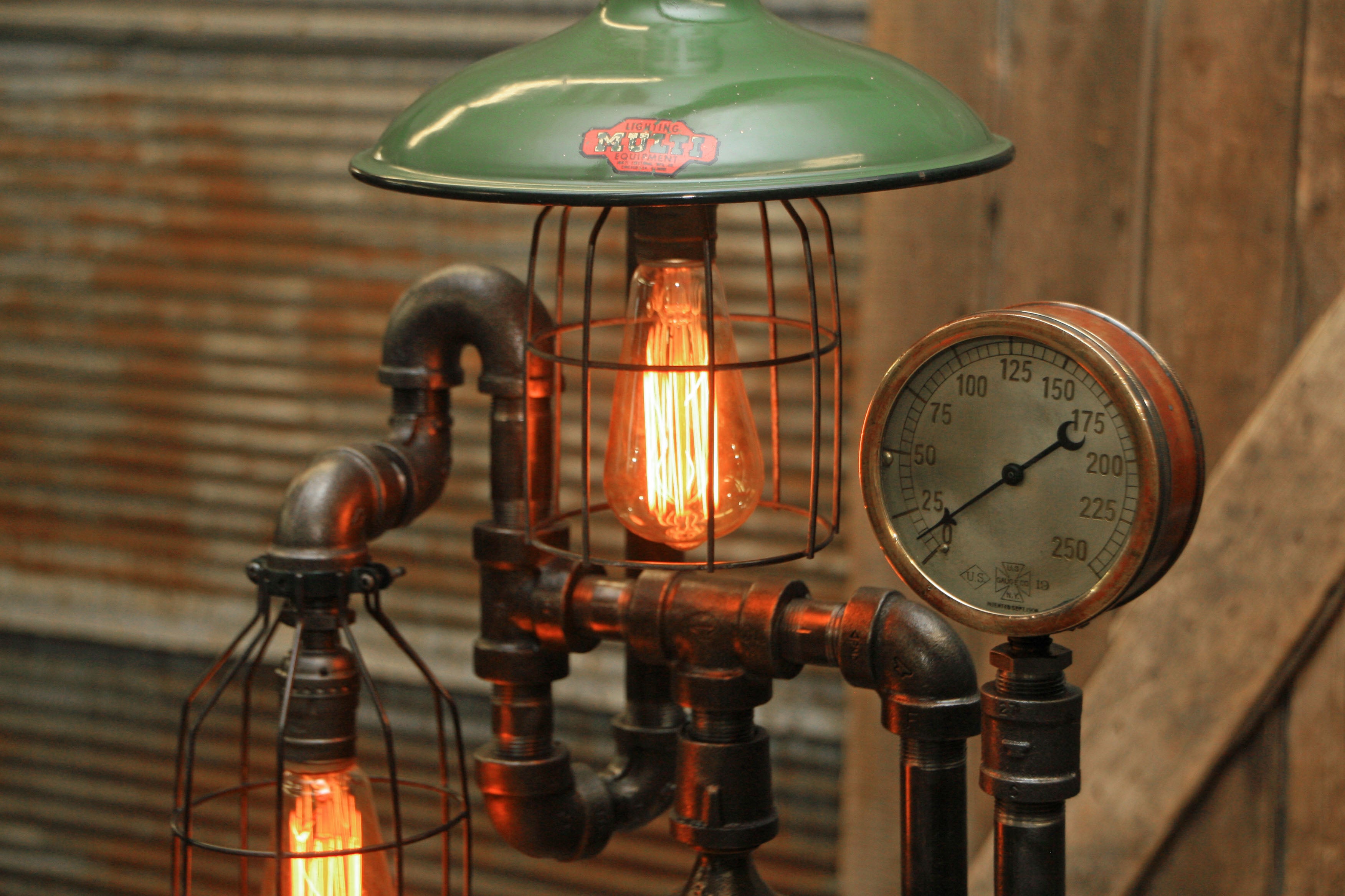 Steampunk Industrial Lamp / Antique Steam Gauge / Antique Service Station Shade / Gear / Lamp #1738