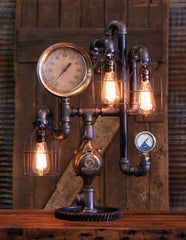 Steampunk Industrial / Antique Steam Gauge Lamp / Tractor Gear   / Lamp #3613