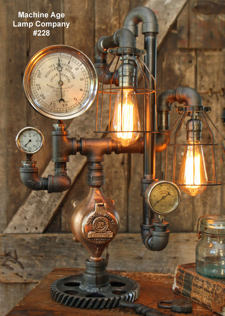 Steampunk Lamp, Steam Gauge and Green Shade #228 - SOLD