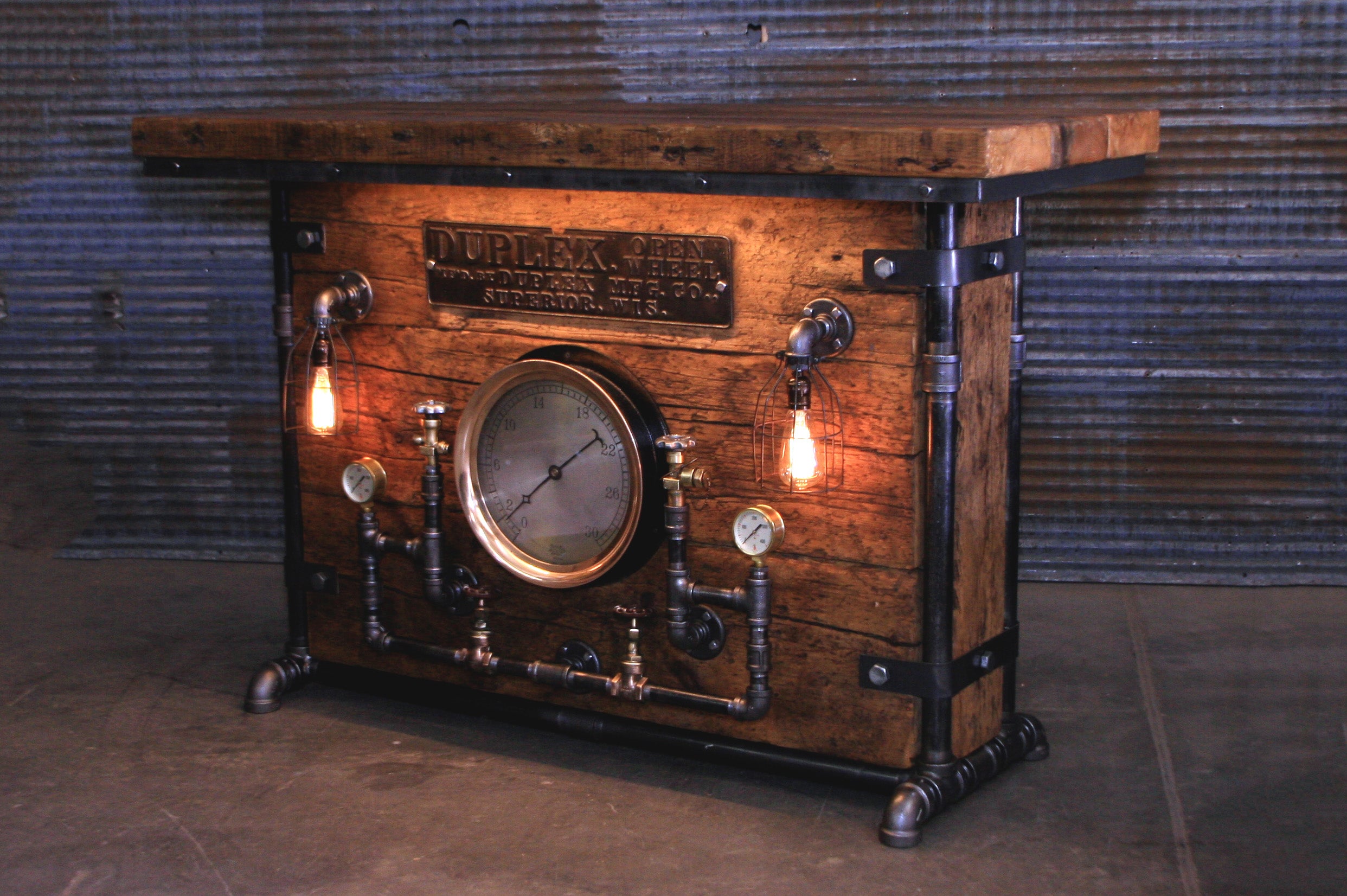 Steampunk Industrial / Bar / Barnwood /  Steam Gauge / Hostess Stand / Table / Pub / #2810
