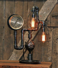 Steampunk Industrial / Antique Steam Gauge / Gear Base / Lamp #2228 sold