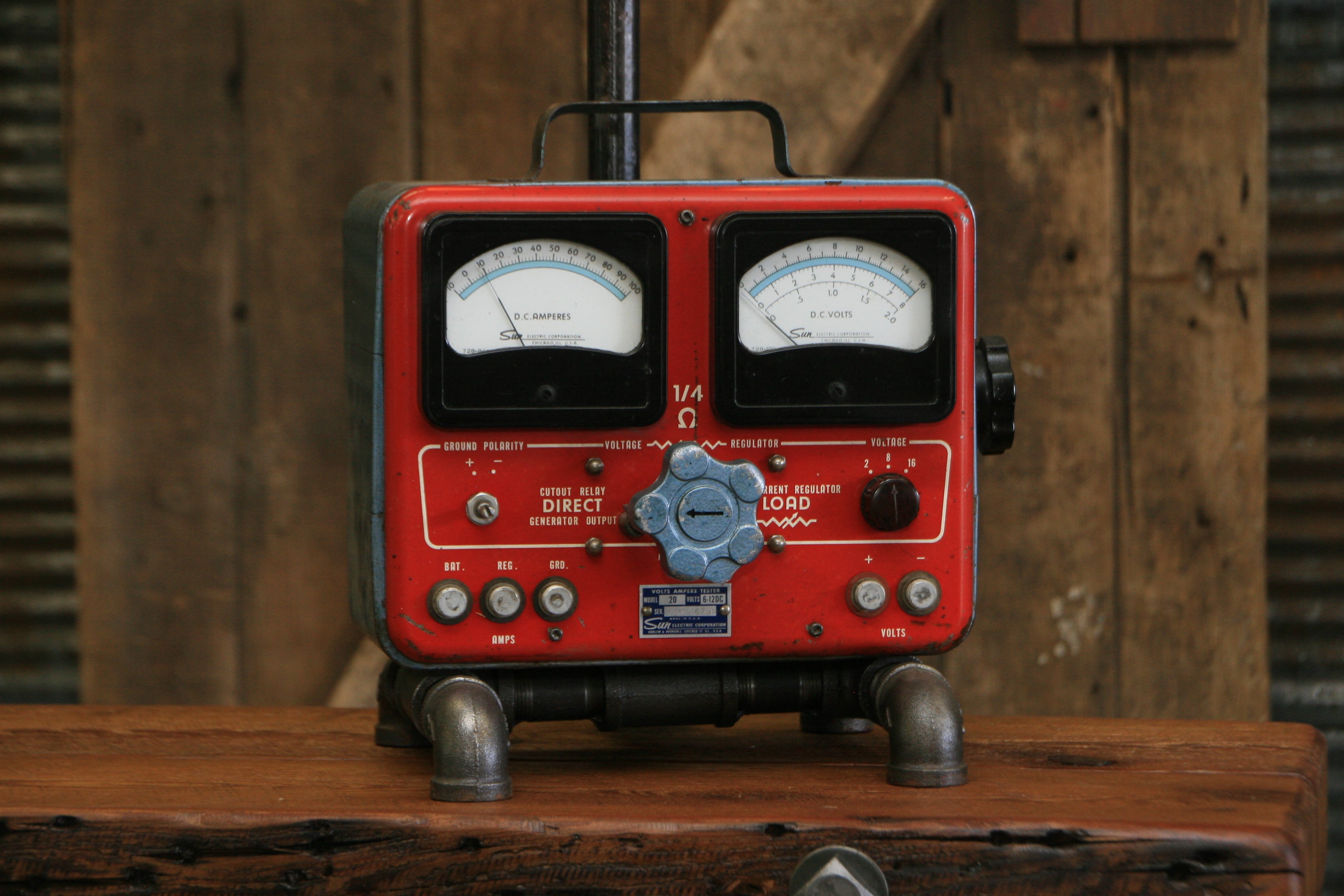 Steampunk Industrial Lamp / Antique Sun Volt Meter / Automotive /  Machine Age Lamp #2440