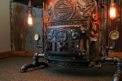 Steampunk Industrial Antique Stove Boiler Door Table, Barn wood Top #1393 - SOLD