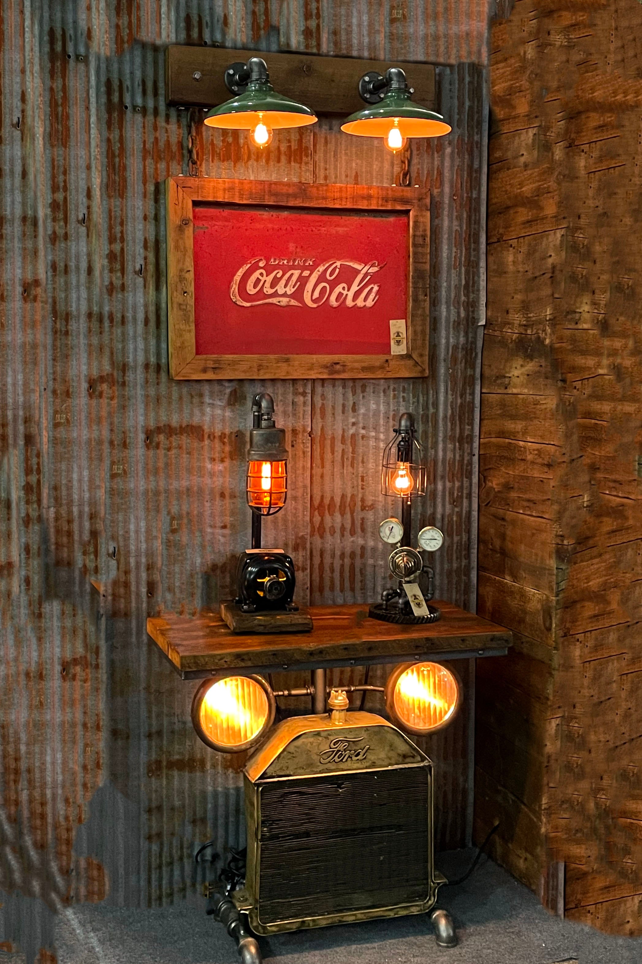 Steampunk Industrial Wall Sconce / Antique Coke Cola Sign  / Lamp #3312