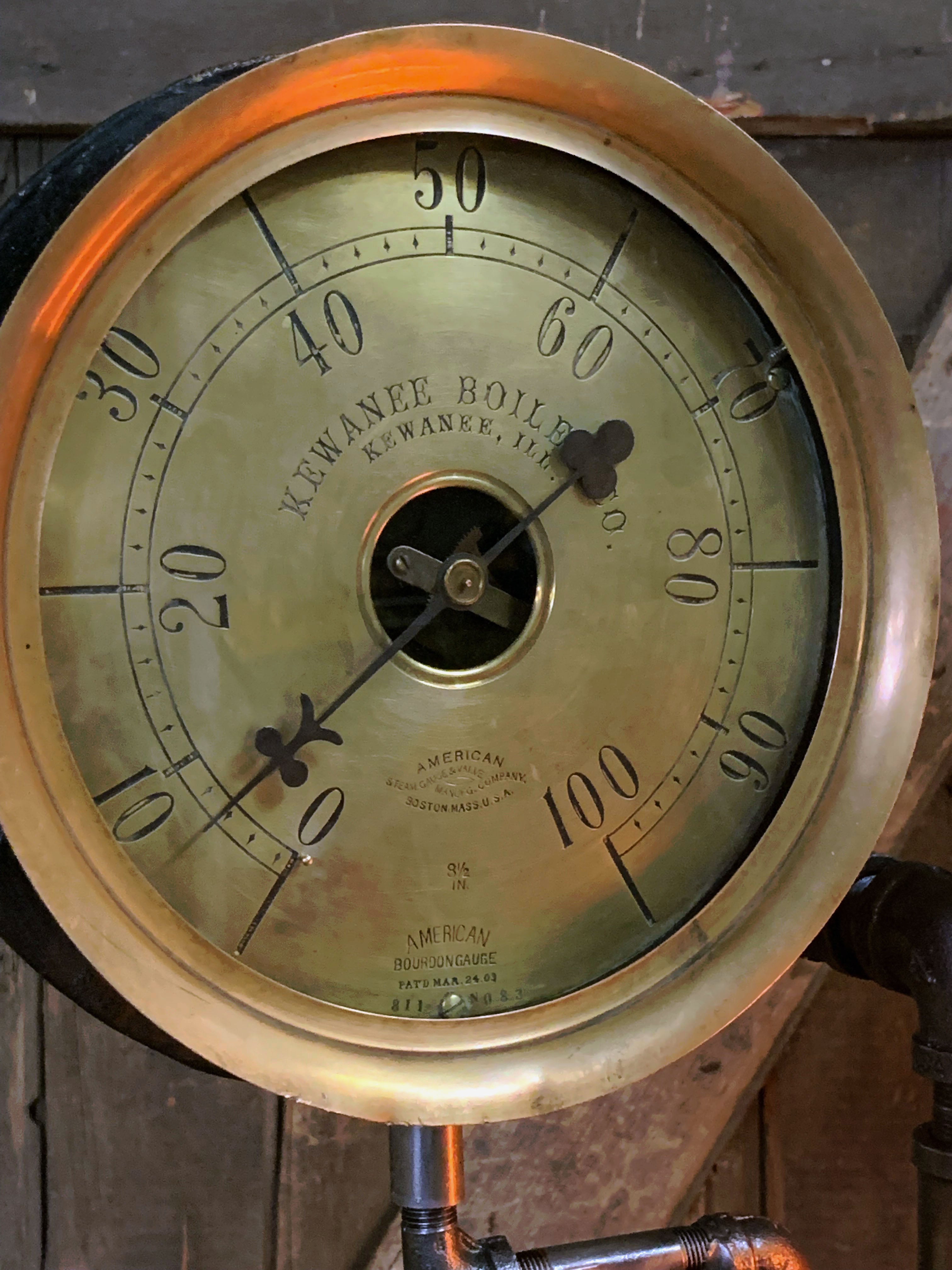 Steampunk Industrial / Steam Gauge Lamp / Kewanee Boiler  / Oiler / Lamp #2595