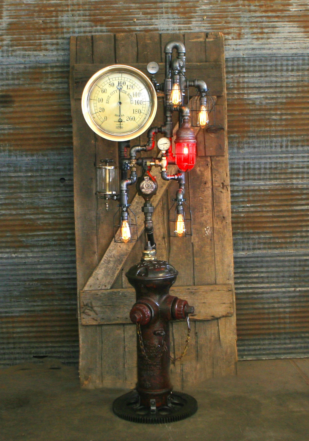 Steampunk Industrial / Fire Hydrant / Floor Lamp / Steam Gauge / Lamp #3188