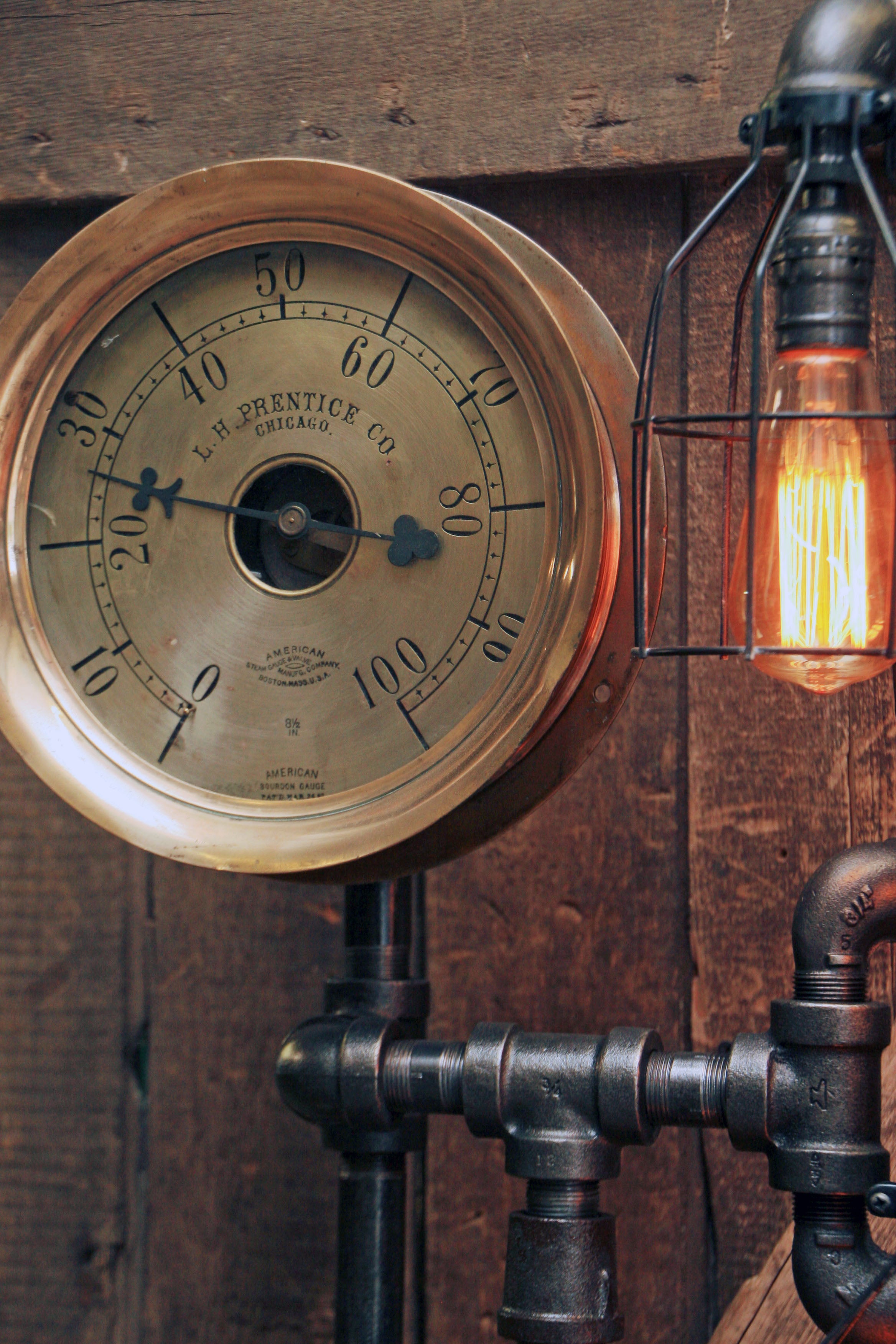 Steampunk Industrial / Chicago / Antique Steam Gauge / Gear / Lamp #1690