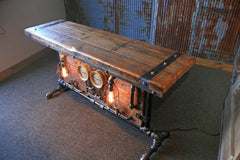 Steampunk Industrial / Table / Barn wood / Steam Gauge / York #1439 - SOLD