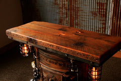 Steampunk Industrial Antique Boiler/Stove Door Table / Barn Wood / #1452 sold