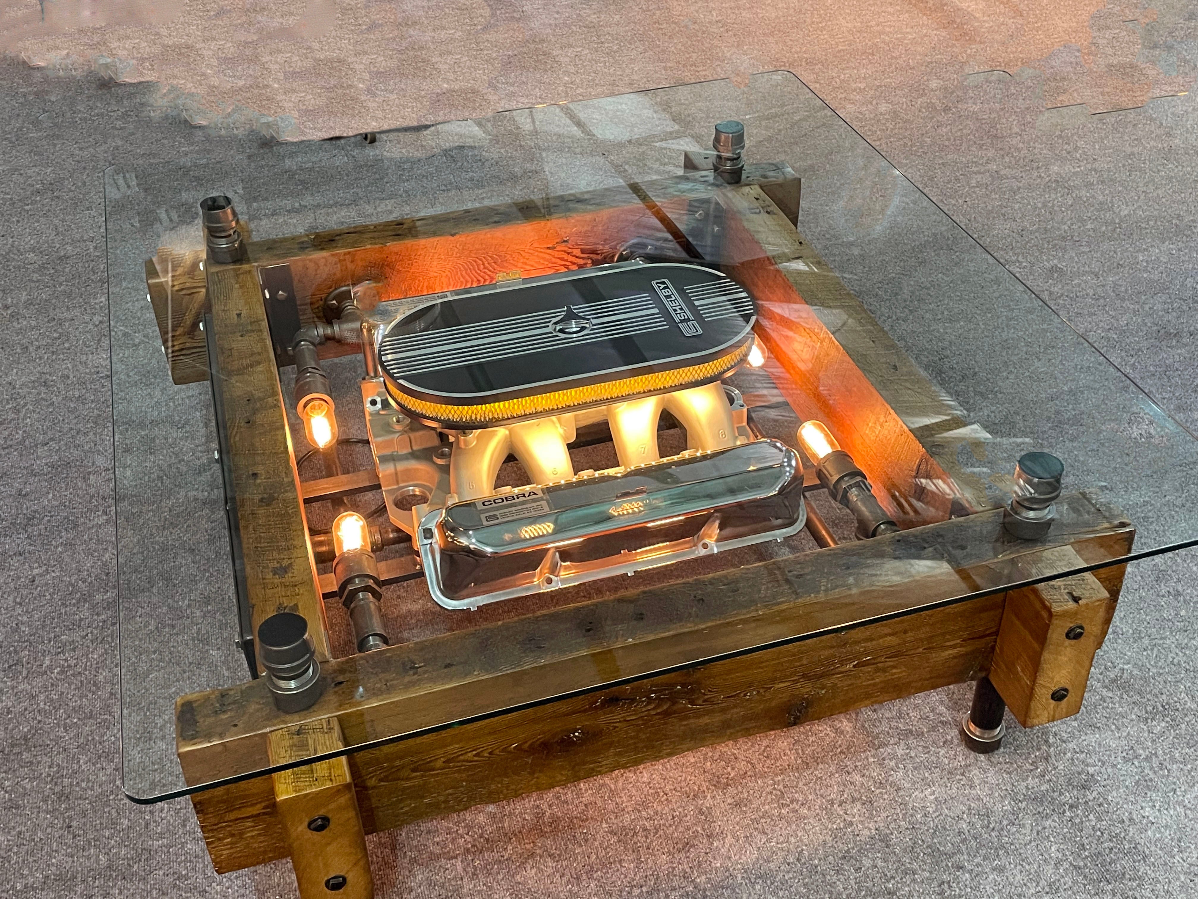 Steampunk Industrial / Carroll Shelby / Manifold / Valve Cover / Automotive / coffee Table #3305