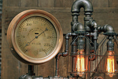 Steampunk Industrial  / Antique Steam Gauge / Gear / Light Lamp / #1610