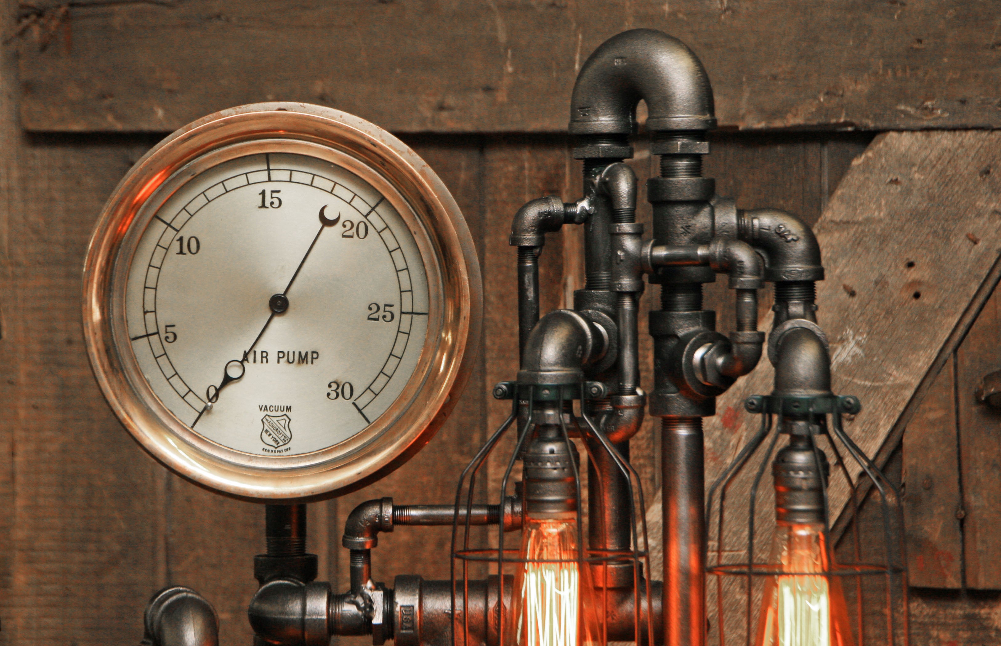 Steampunk Industrial Lamp / Steam Gauge / Gear / NY / Lamp #1716