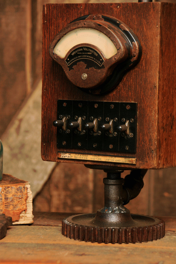 Steampunk Antique Weston Electrical Voltmeter Wood Case, Light Lamp #6