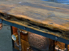 Steampunk Industrial Table / Antique Barn Wood / Furnace Door / Hallway Sofa Table #3037