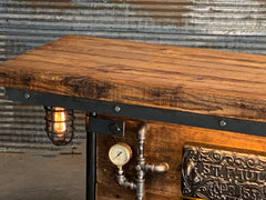 Steampunk Industrial Table / Antique Barn Wood / Furnace Door / Hallway Sofa Table #3185 sold
