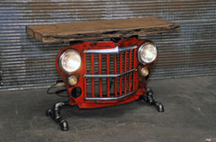 Steampunk Industrial / Automotive / Original vintage 50's Jeep Willys Grille / Table Sofa Hallway / RED /  Table #2716 sold