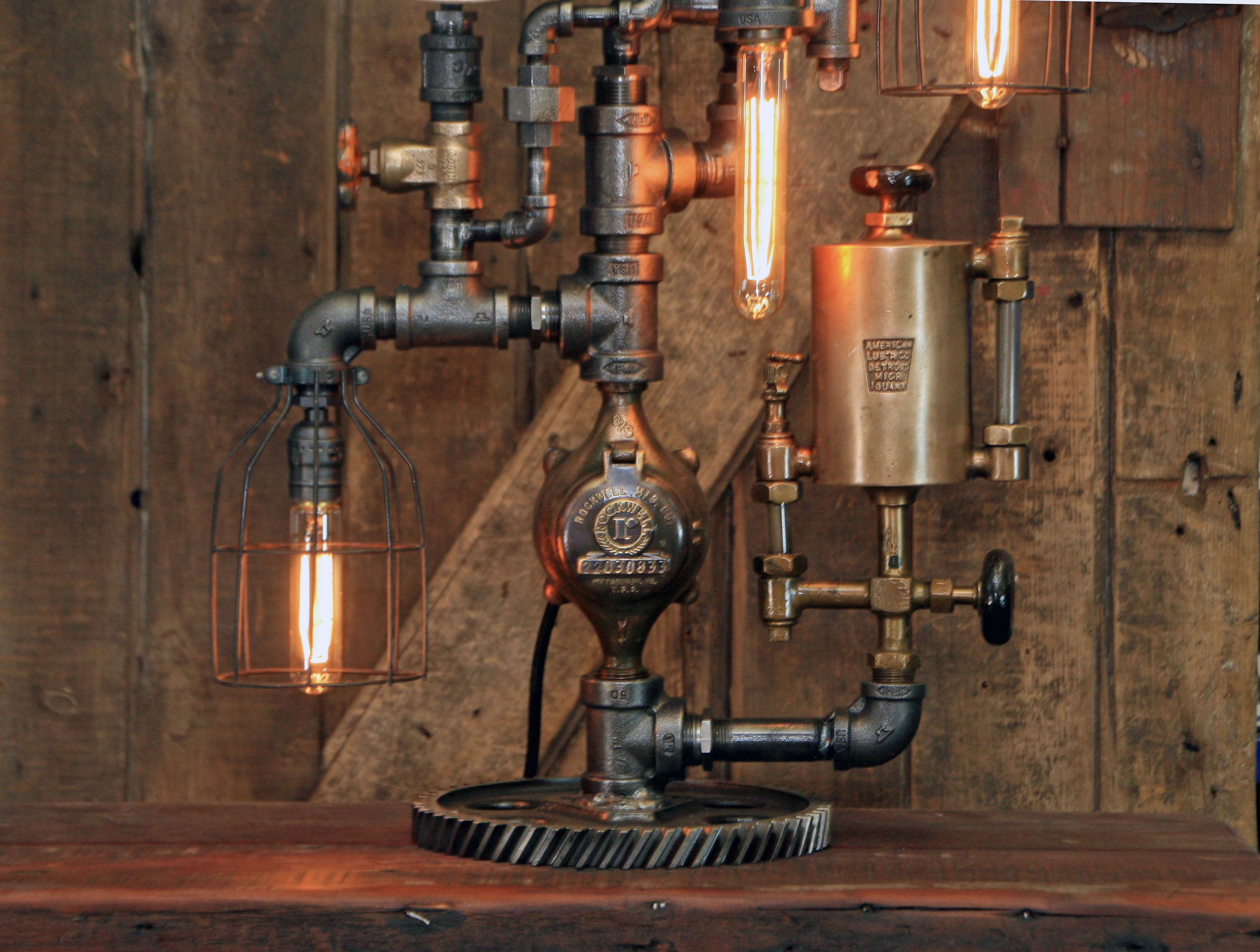 Steampunk Industrial / Antique 10" Steam Gauge / Philadelphia / Gear / Lamp #2425