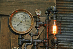 Steampunk Industrial Pipe Lamp / Antique Steam Gauge / Gear / Boston / Lamp #1765