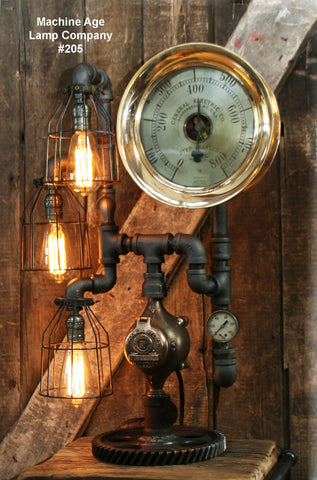 Steampunk Lamp, Steam Gauge and Gear Base #205 - SOLD