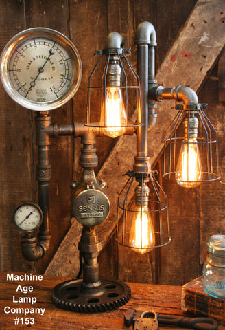 Steampunk Lamp, Steam Gauge Industrial Light - #153 - SOLD