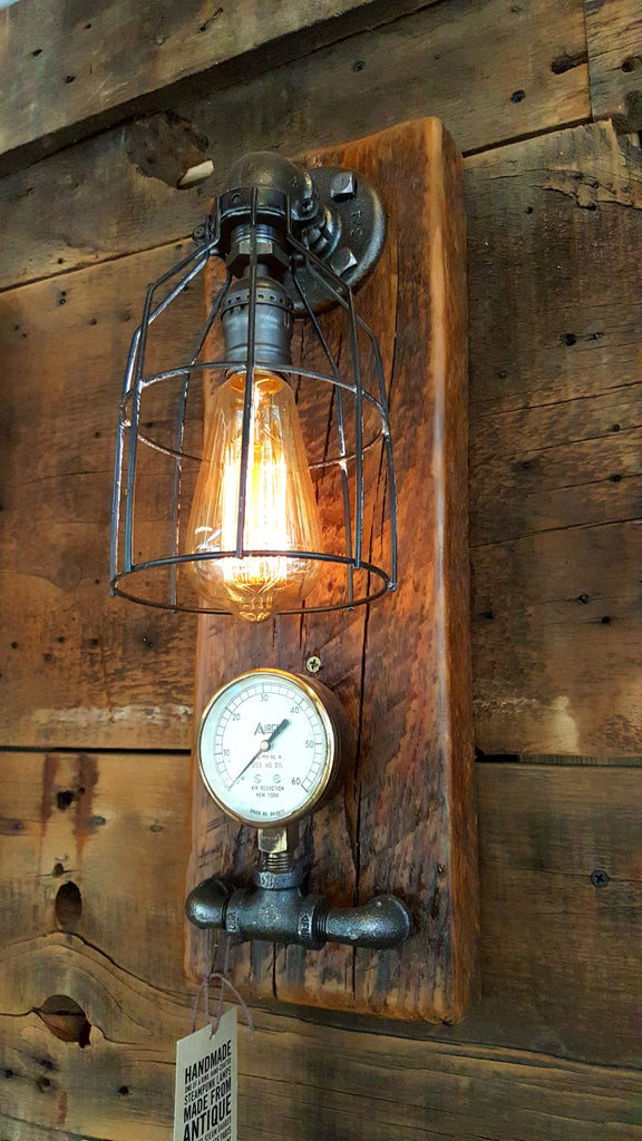 Steampunk, Industrial Barn Wood Wall Sconce, light, lamp, #1066