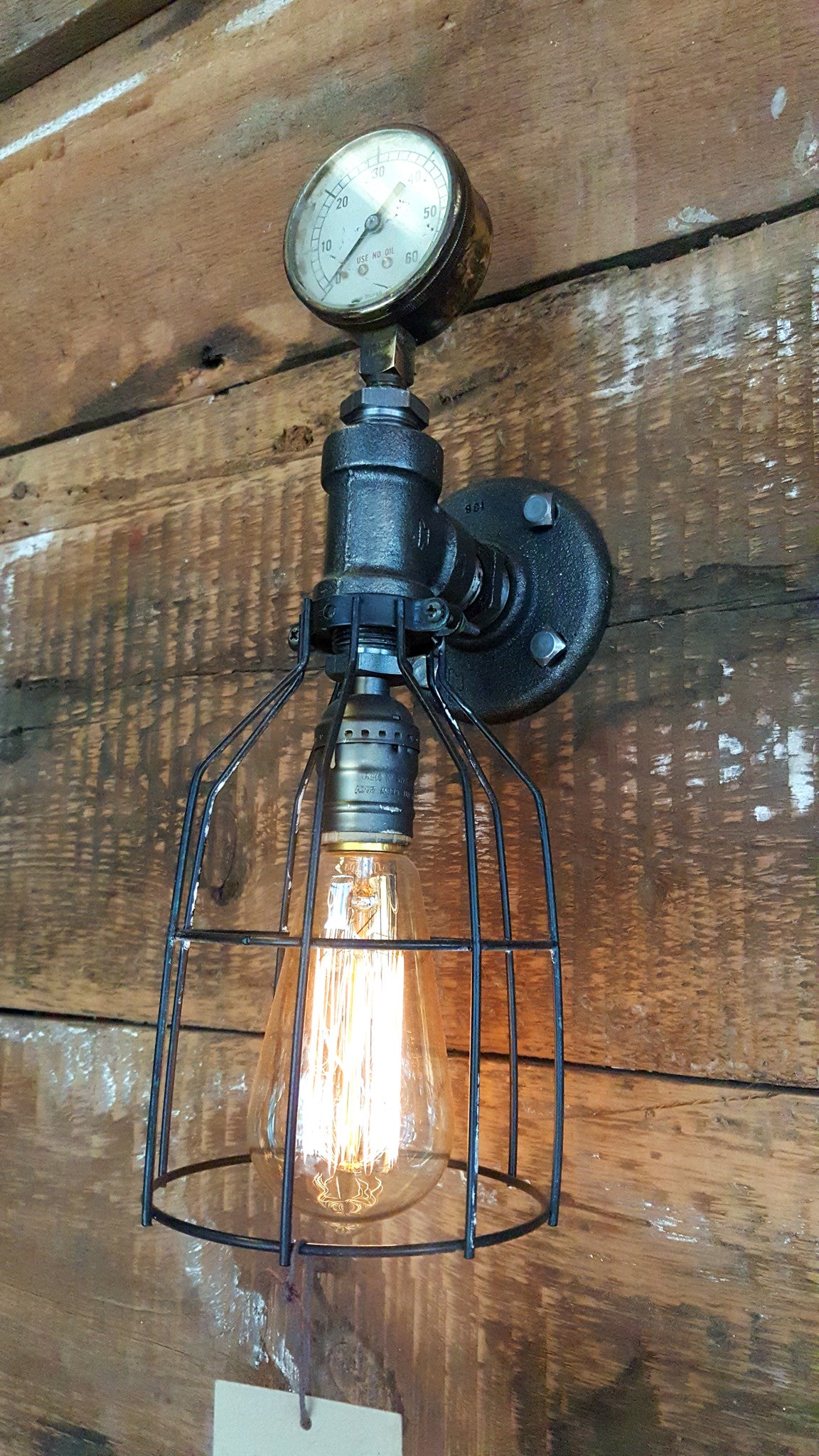 Steampunk, Industrial Barn Wood Wall Sconce, light, lamp, #1067
