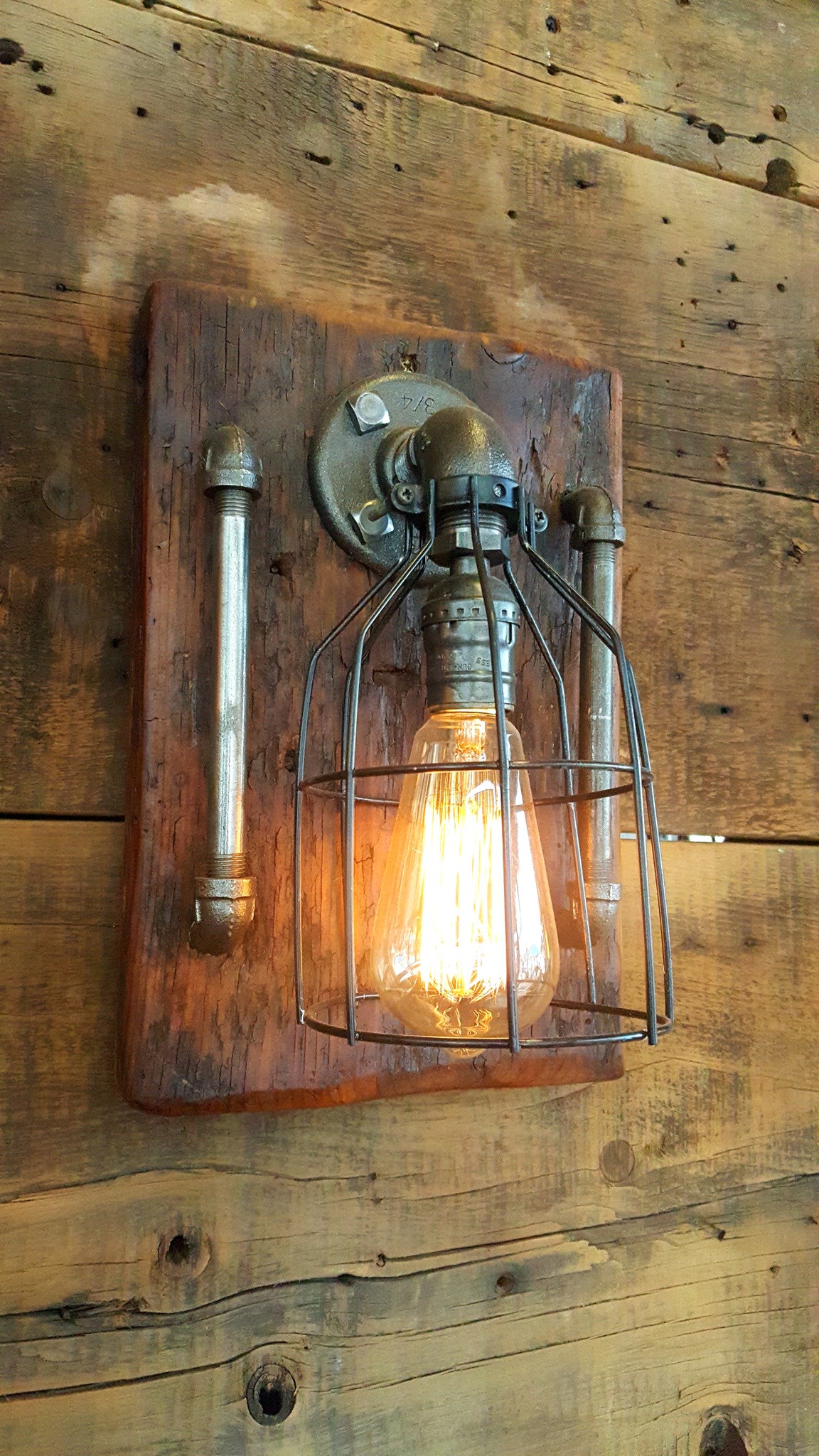 Steampunk, Industrial Barn Wood Wall Sconce, light, lamp, #1068