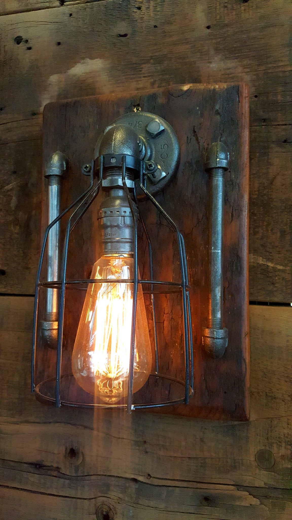 Steampunk, Industrial Barn Wood Wall Sconce, light, lamp, #1068