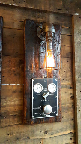 Steampunk, Industrial Barn Wood Wall Sconce, Boiler Control, light, lamp, #1069 - SOLD