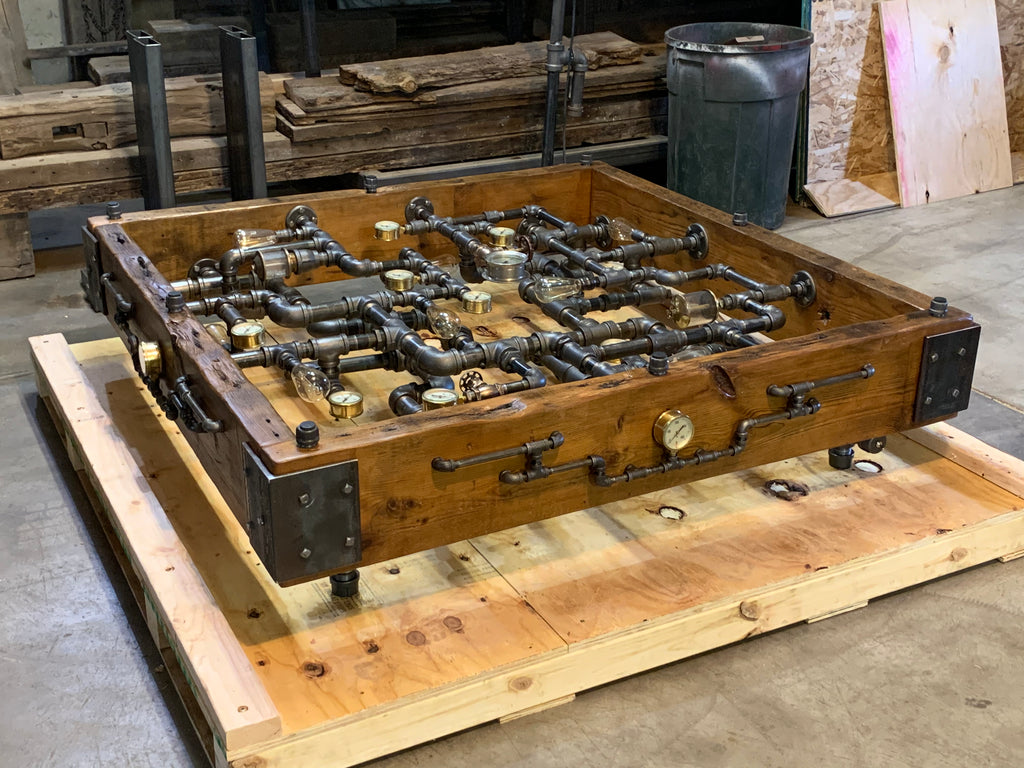 Steampunk Industrial Barnwood Coffee Steam Gauge Table  #2860