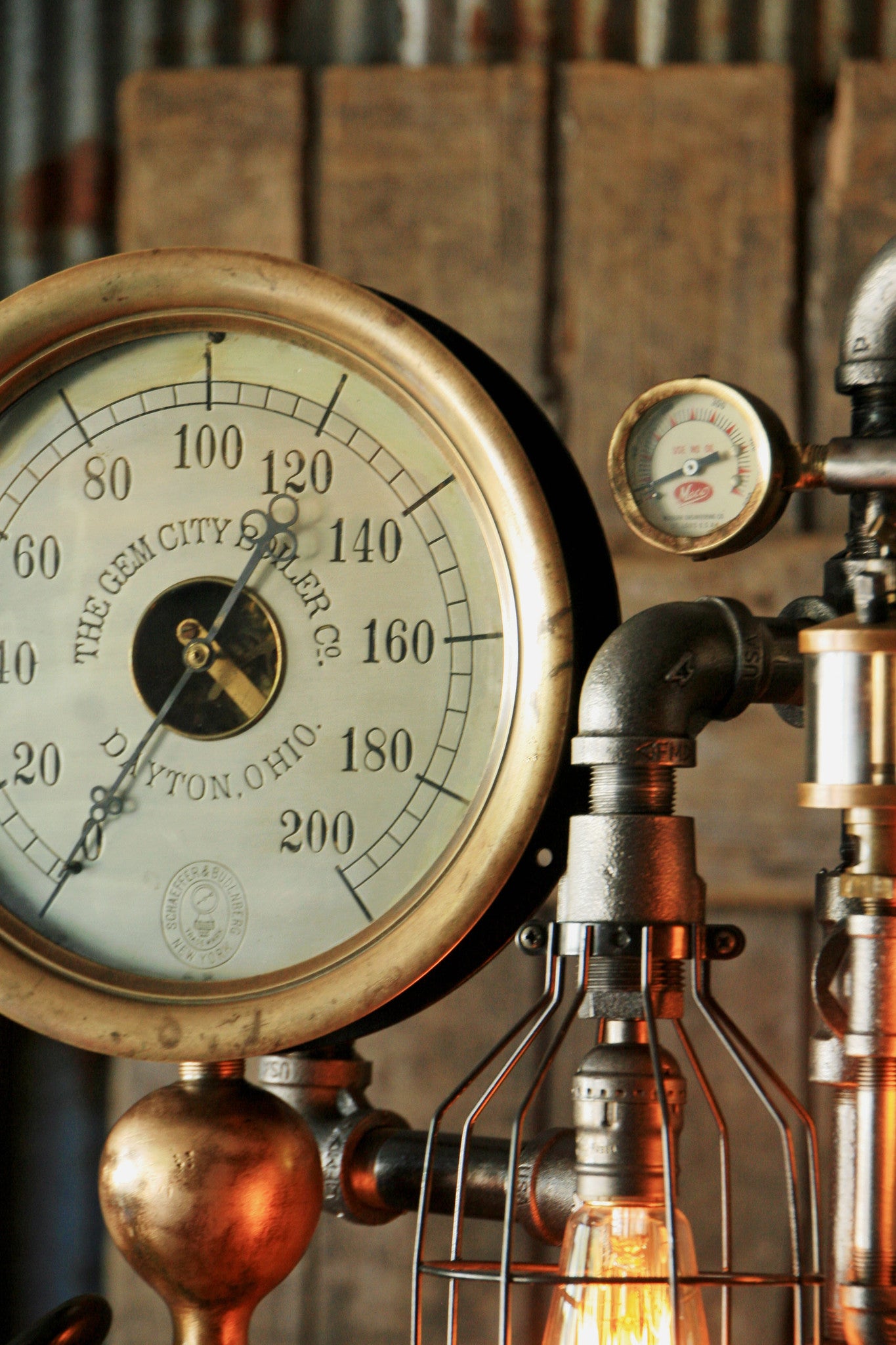 Steampunk Industrial, Rare Steam Gauge, Brass Oiler, Gem City, Dayton OH #1057
