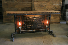 Steampunk Industrial / Antique Boiler door / Wise / Barn wood / Steam Gauge / Table #1587