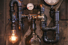 Steampunk Industrial / Machine Age Lamp / Antique Steam Gauge  /  Ship / Nautical / Lamp #3635