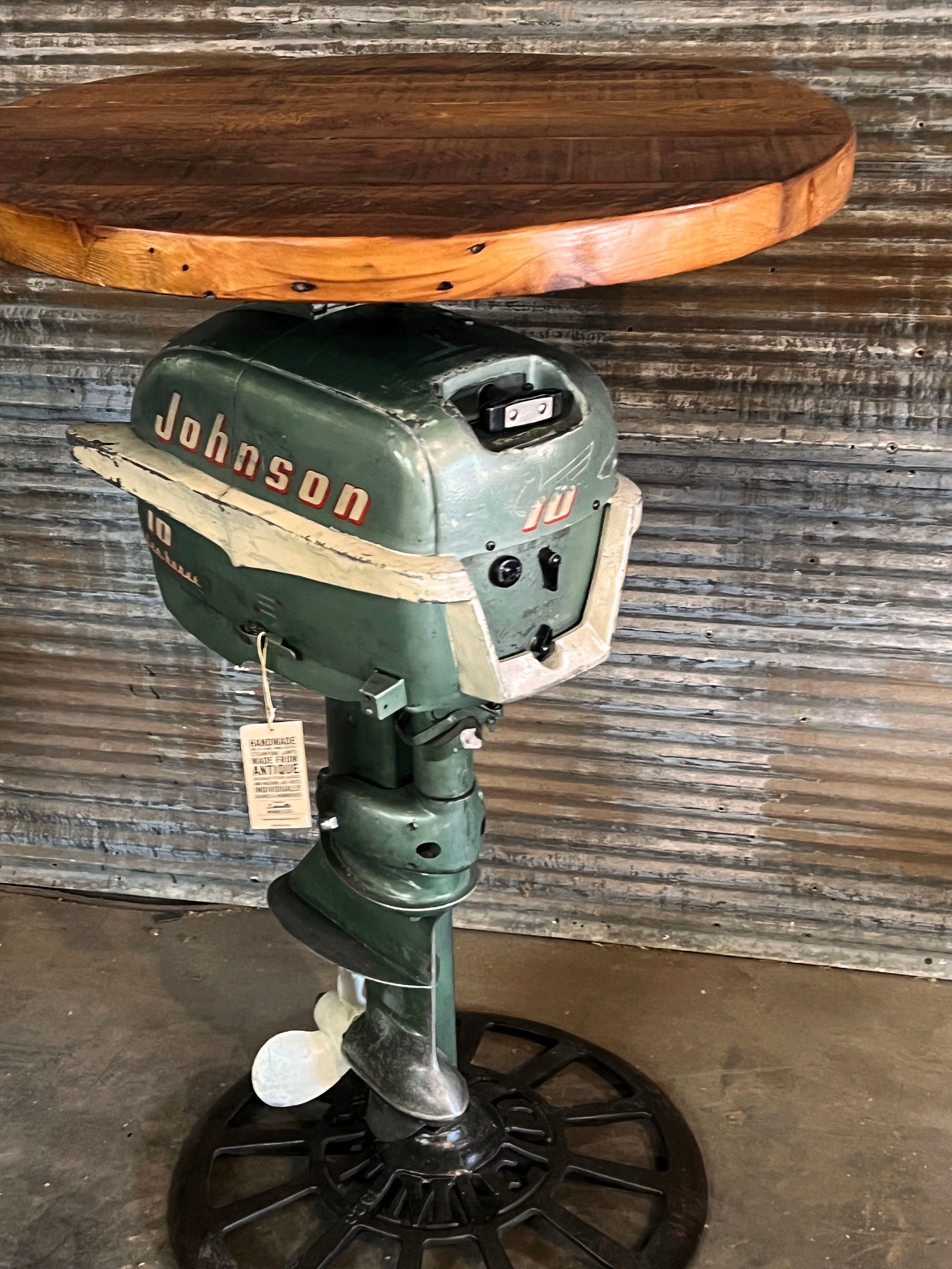 Steampunk Industrial / Antique Johnson Boat Motor / Nautical / Marine / Cabin / Pub Table / #3996