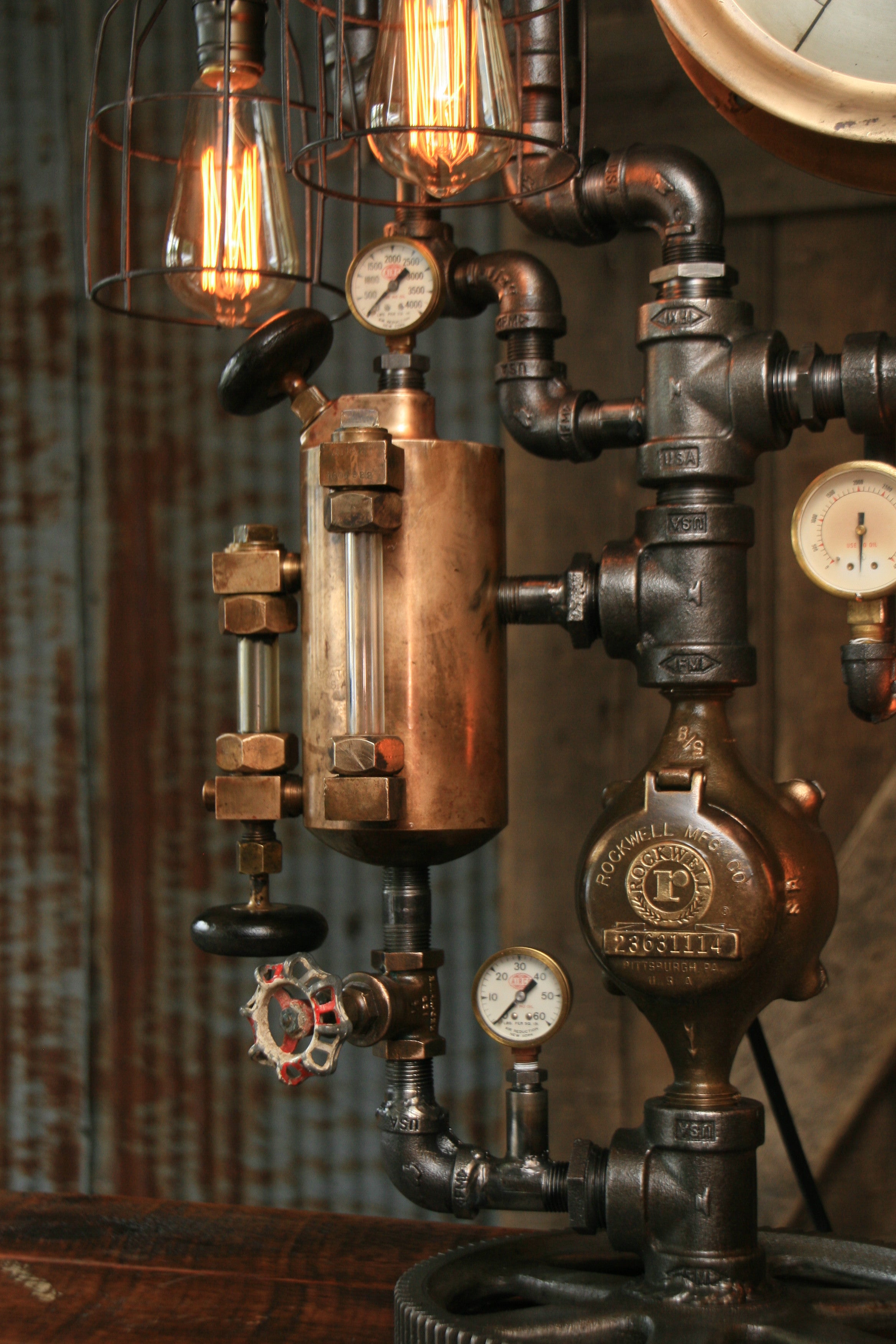 Steampunk Industrial / Antique Steam Gauge Lamp / Keene NH / H.W Hubbard / #1520